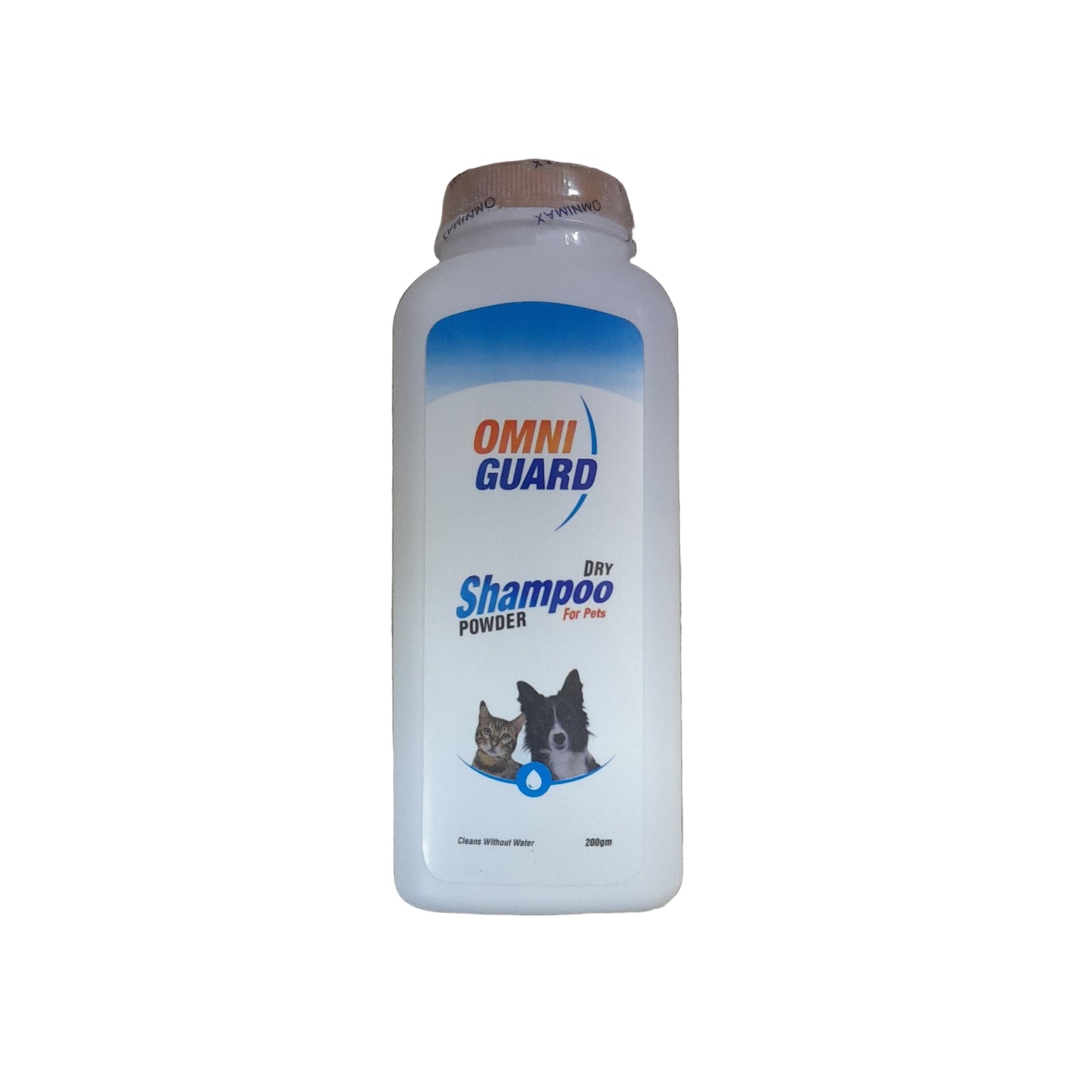 Omniguard dry shampoo powder bottle on a textured surface