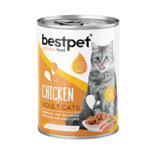 Can of BestPet cat food with a cat on the label
