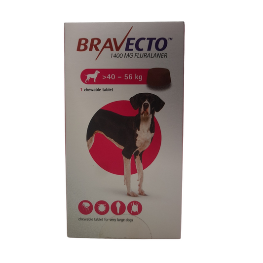 Bravecto packaging for dogs over 40-56 kg on a white background