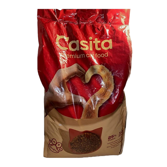 Casita premium cat food package on a gray background