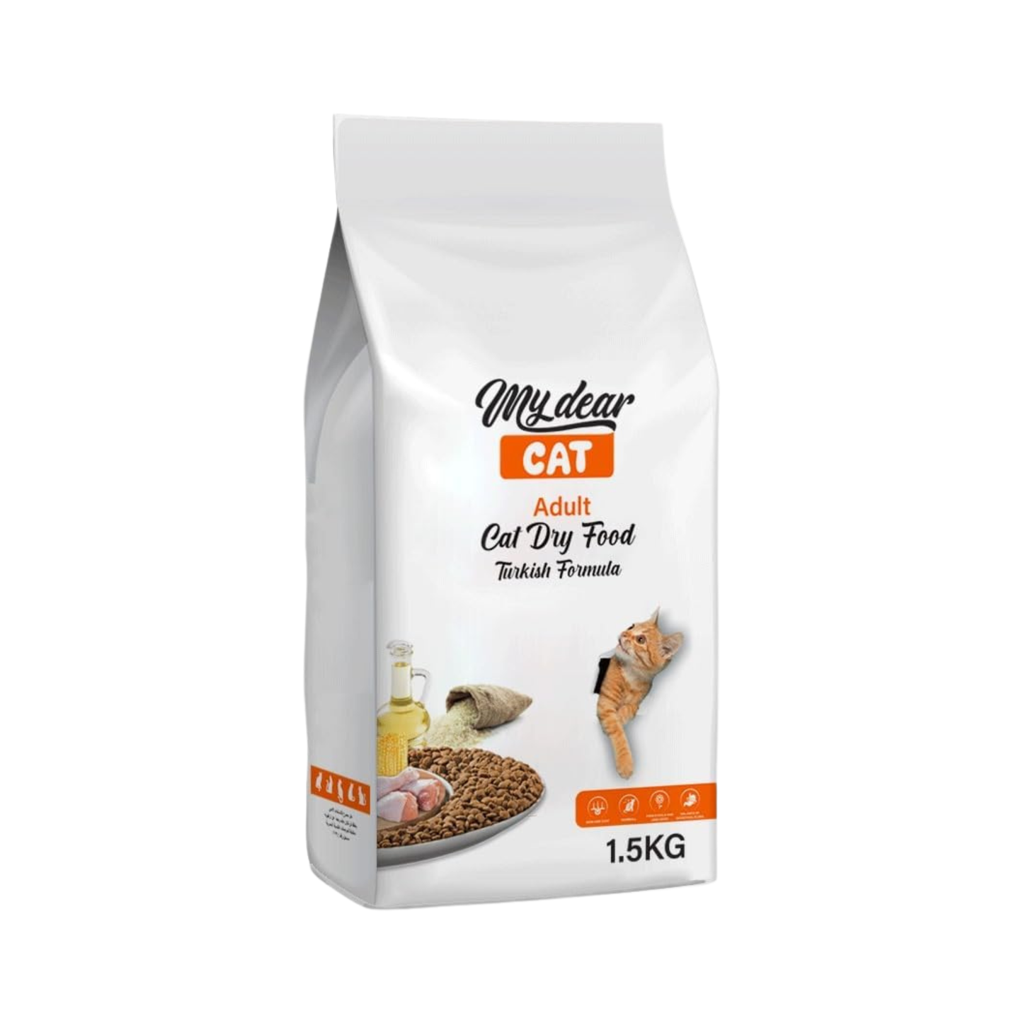 Bag of MyDear Cat adult cat dry food on a white background