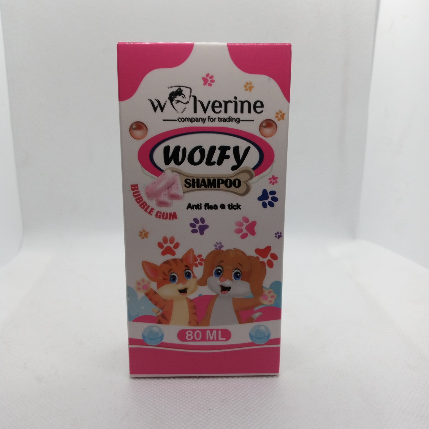 Box of Wolverine Wolfy Shampoo for dogs on a white background
