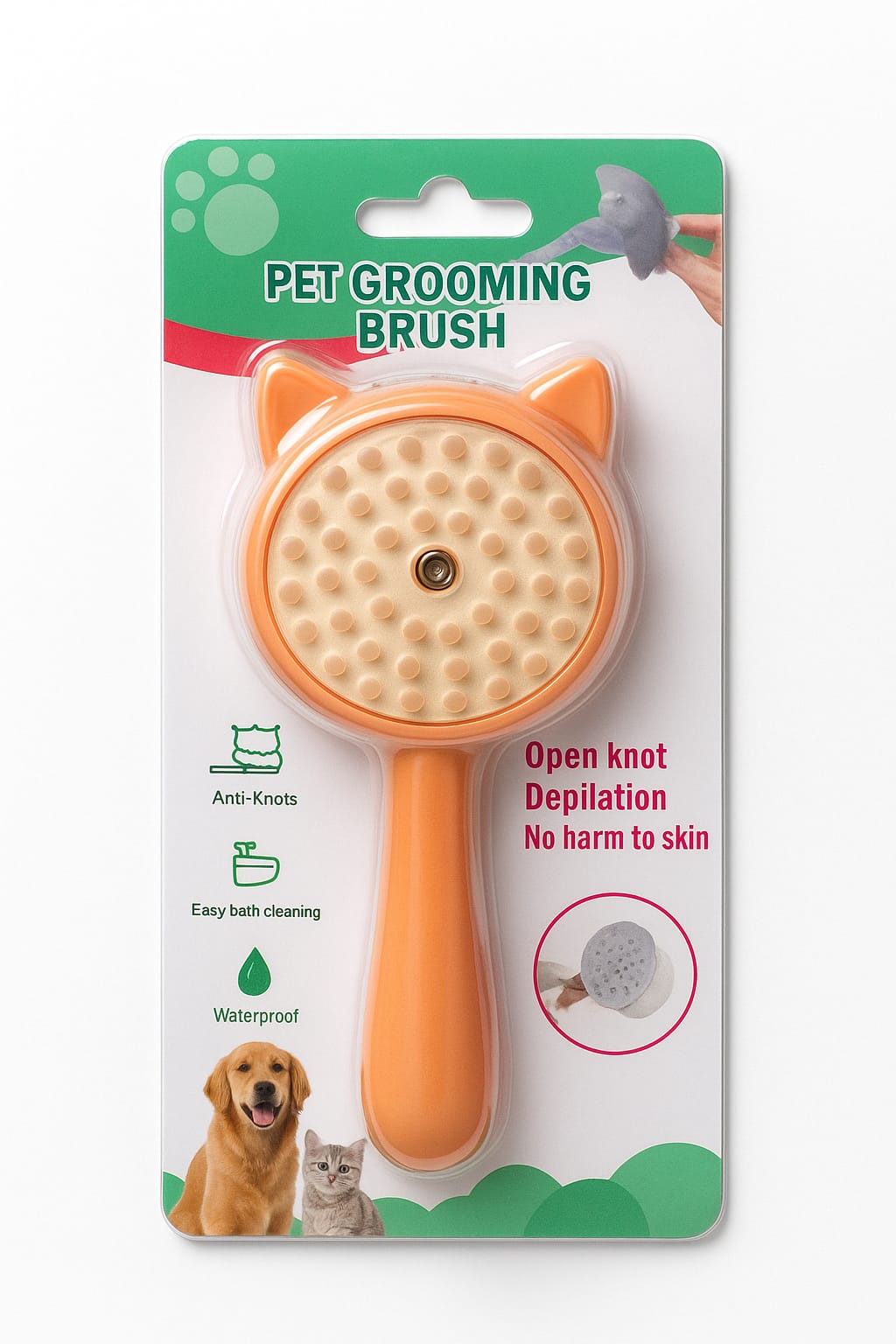 Pet grooming brush with packaging on a white background