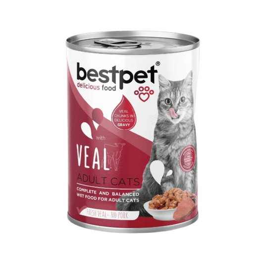 "Bestpet WET cat food with vEAL flavor – balanced nutrition for healthy cats"