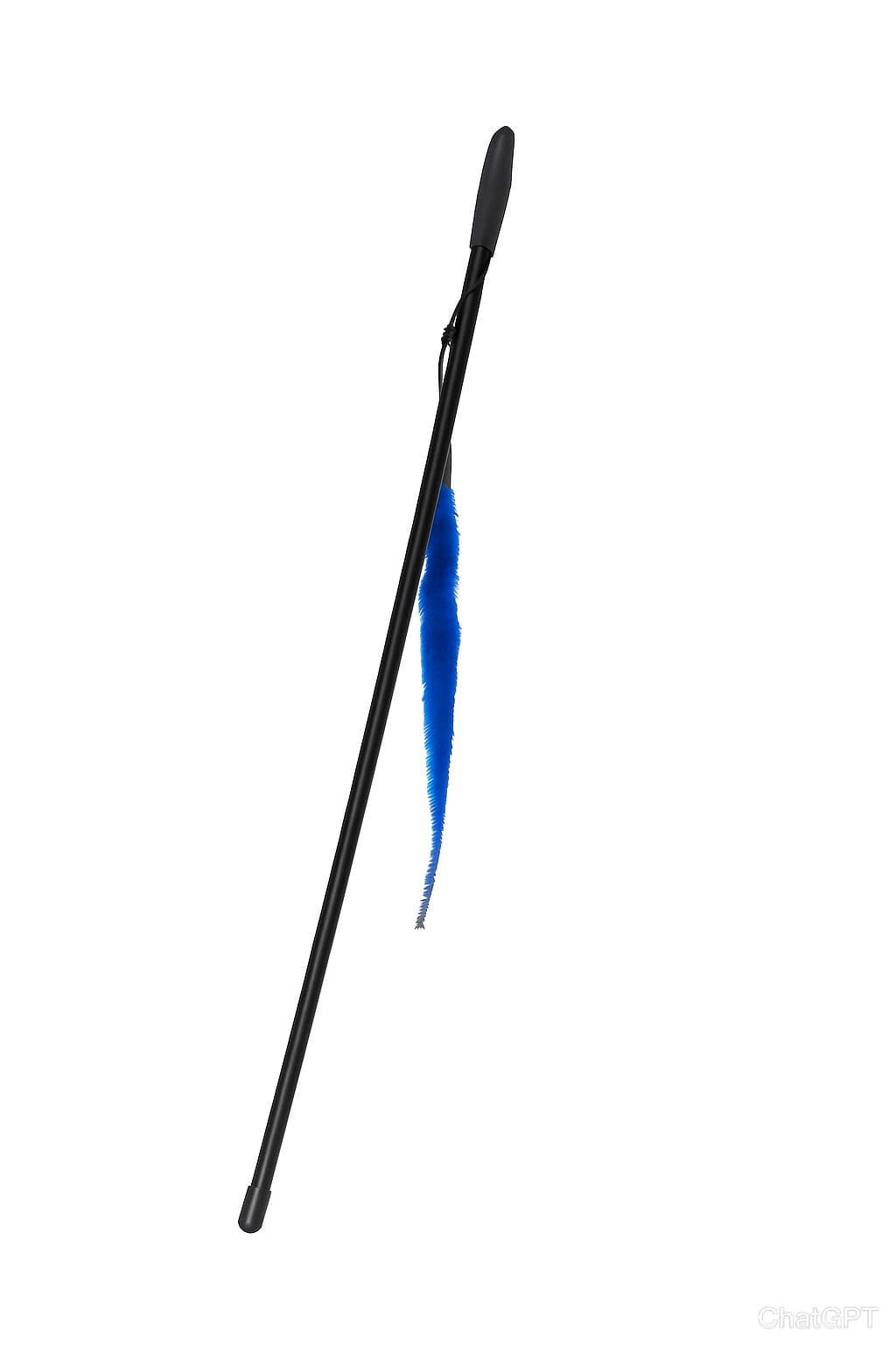 Black arrow with a blue feather on a white background