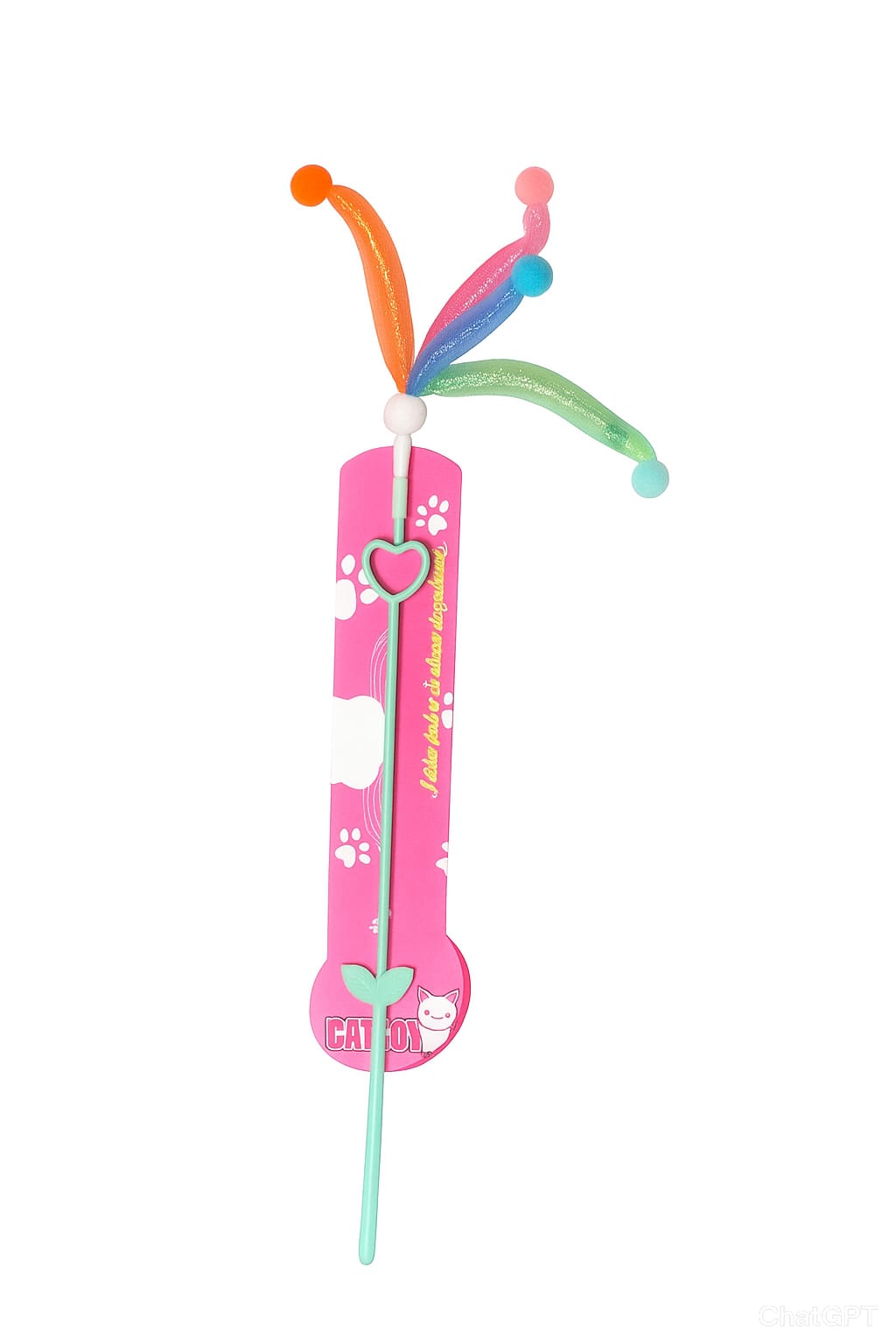 Colorful toy with a pink base on a white background
