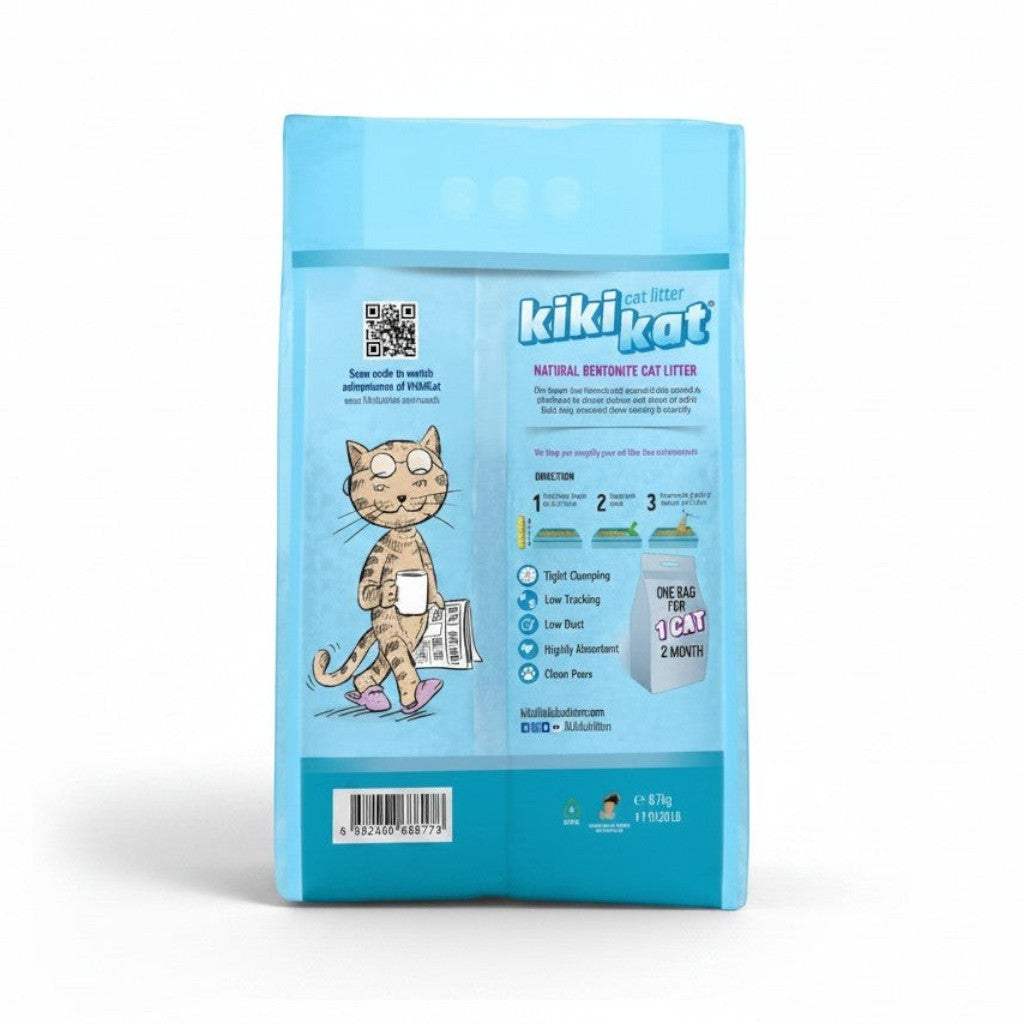 PetFriend kikikat mountain scented clumping bentonite cat litter 10L bag with cat illustration