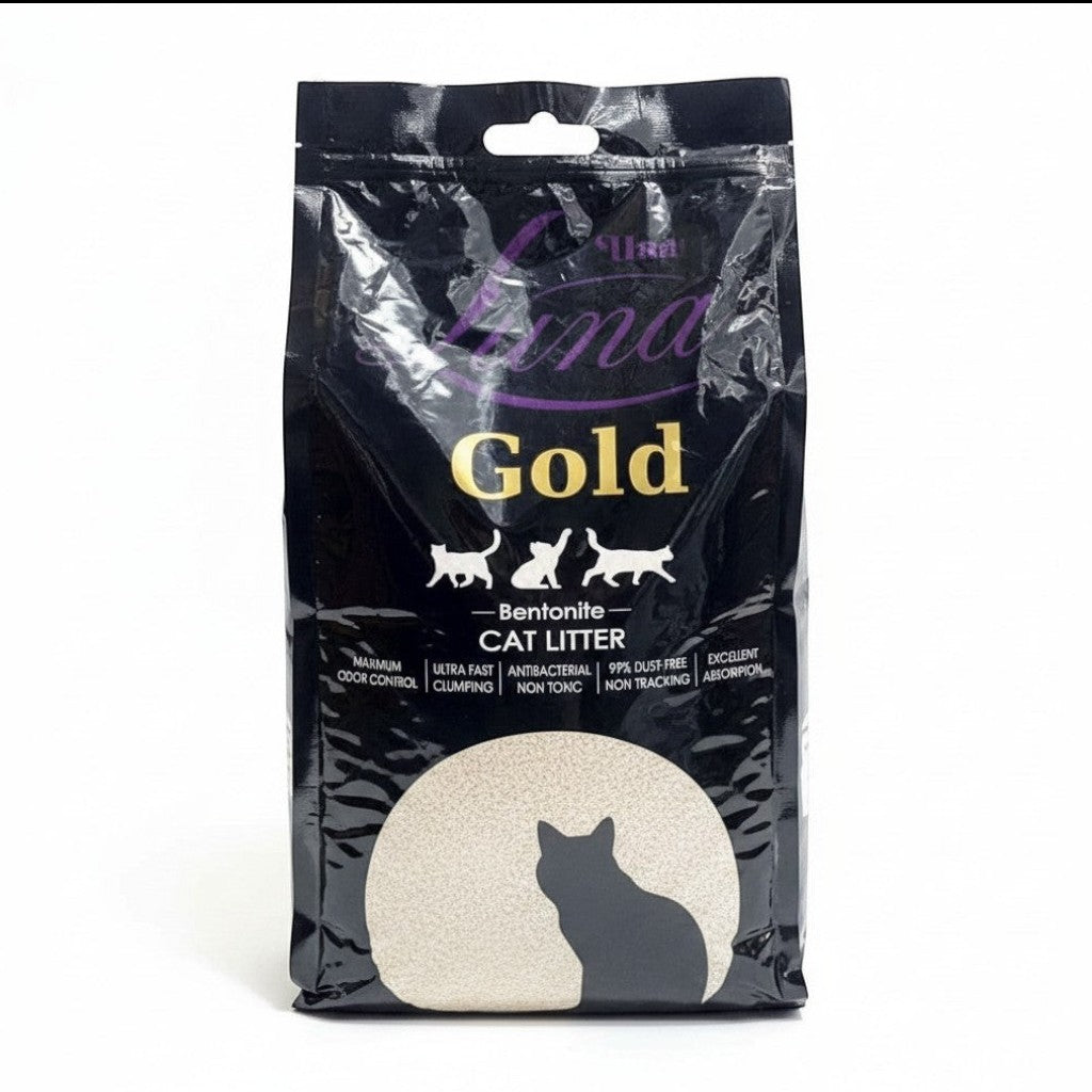PetFriend Luna Gold Turkish bentonite clumping cat litter in a 5L black bag with dust-free formula