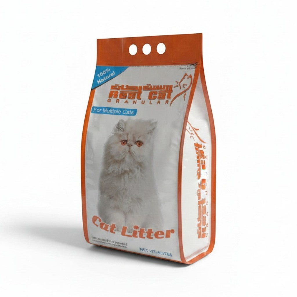 PetFriend Rest Cat natural bentonite cat litter in a 5L white bag with a Persian cat illustration