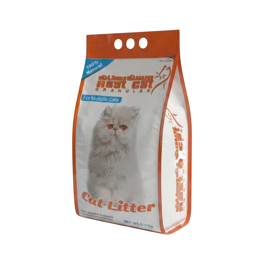 PetFriend Rest Cat natural bentonite cat litter in a 5L white bag with a Persian cat illustration