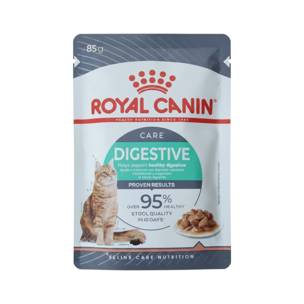 PetFriend Royal Canin Digestive Sensitive cat food pouch 85g with illustration of a cat and wet food chunks