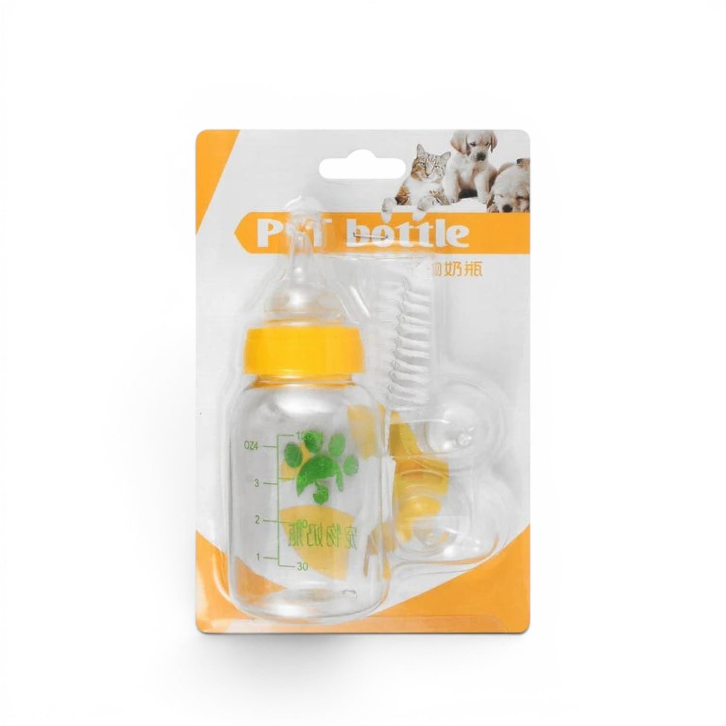 Pet bottle with accessories on a white background