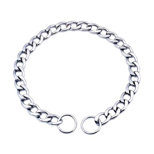 طوق تدريب الكلاب من كارتييه، مصنوع من المعدن ذي المظهر الفضي، على شكل سلسلة خانقة 