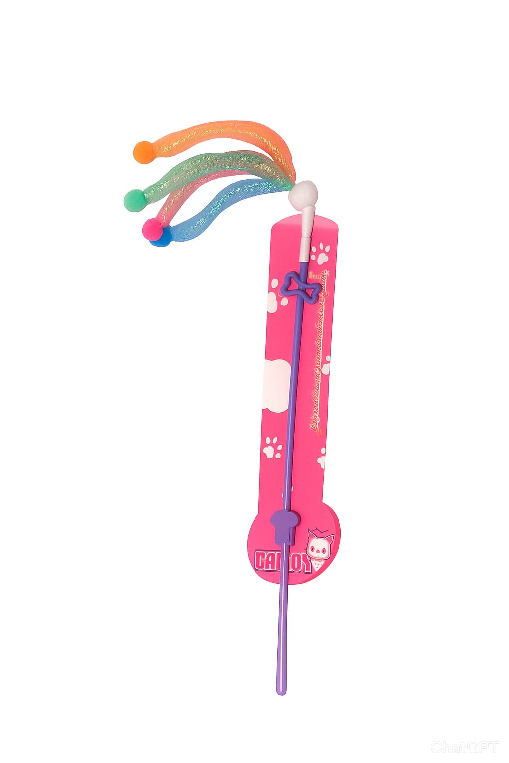 Colorful straw with a pink holder on a white background