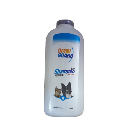 Omniguard dry shampoo bottle on a beige surface