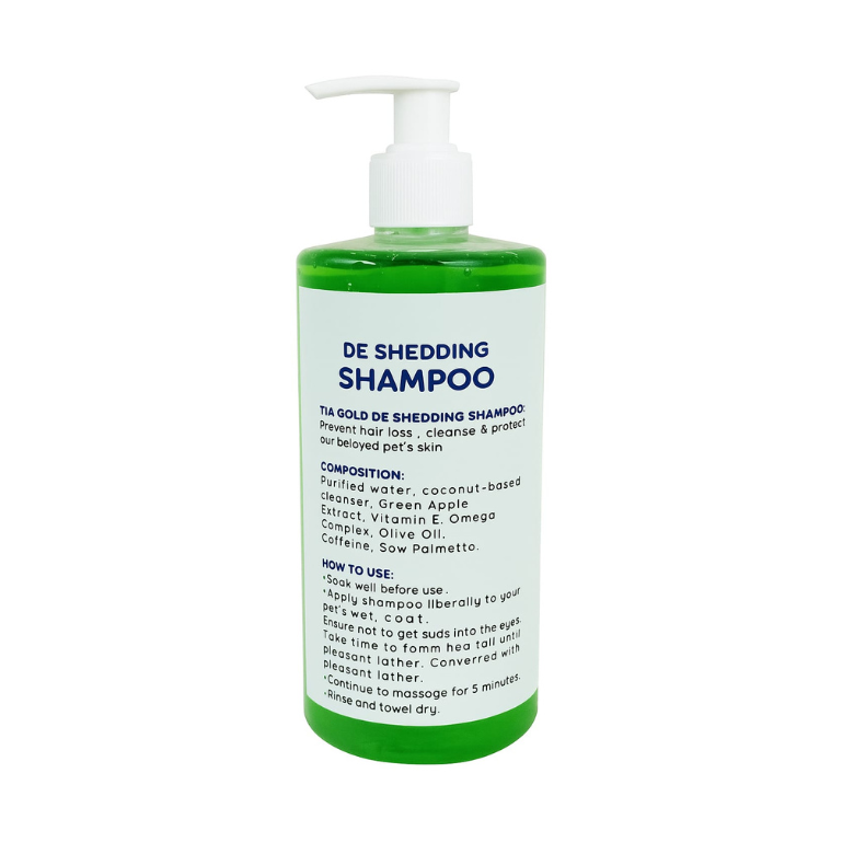 De Shedding Shampoo bottle with label on a white background
