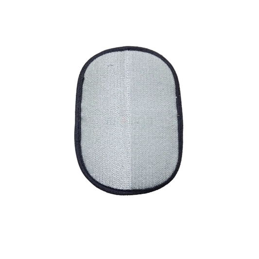 Rectangular mesh filter with black border on a white background