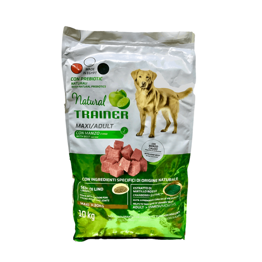 Dog food package with a dog on the label on a white background