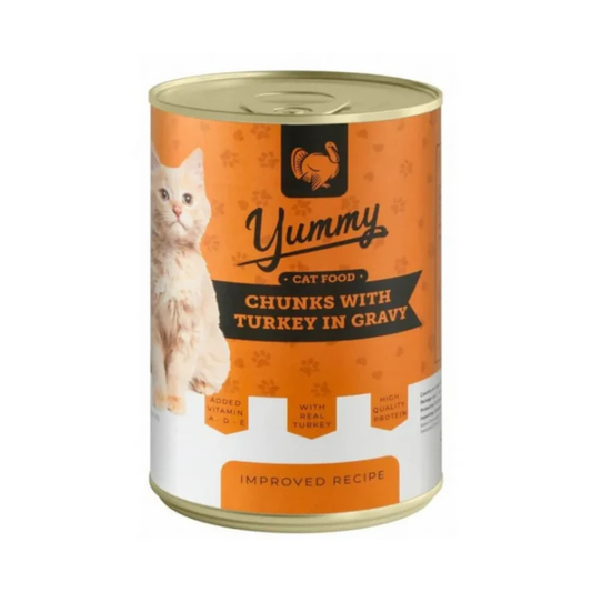 Yummy cat chunks with Turkey in gravy wet food 400 g
