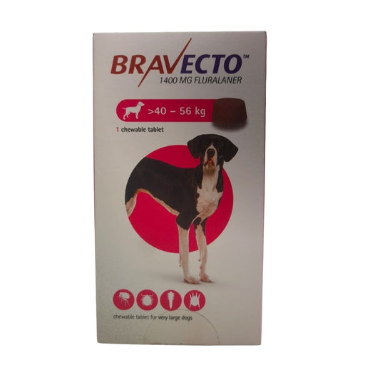 Bravecto packaging for dogs over 40-56 kg on a white background