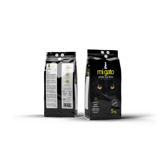 Two black cat litter bags with visible branding on a white background