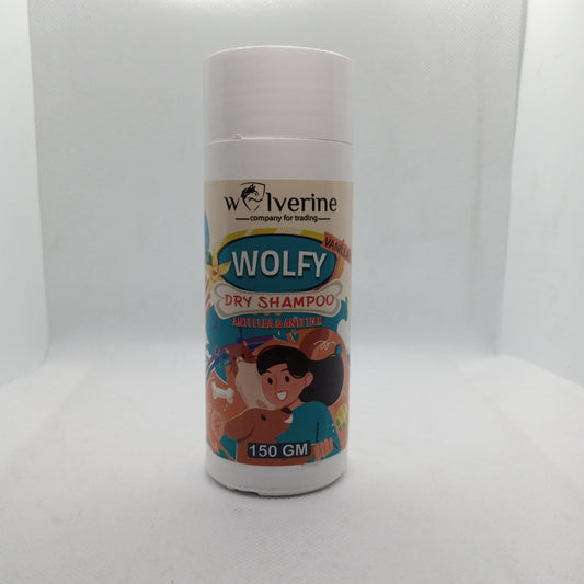 Wolverine Wolfy dry shampoo bottle on a white background
