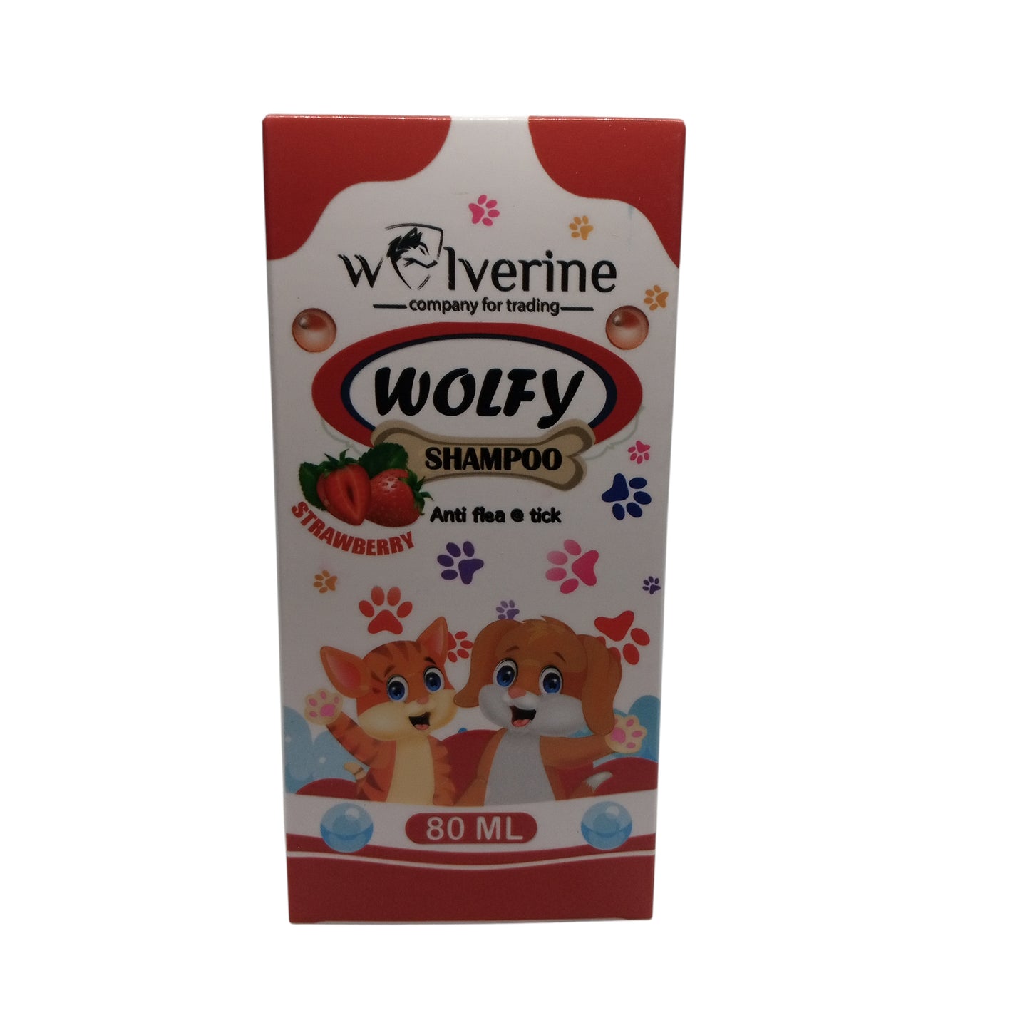 Box of Wolverine Wolfy Shampoo for dogs on a white background