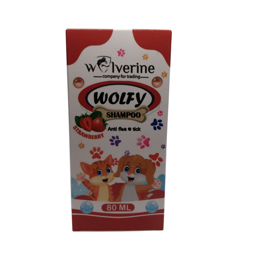 Box of Wolverine Wolfy Shampoo for dogs on a white background