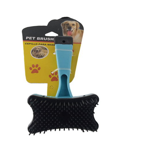 Black pet brush with blue handle on a white background