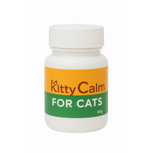 Bottle of Kitty Calm for cats on a white background
