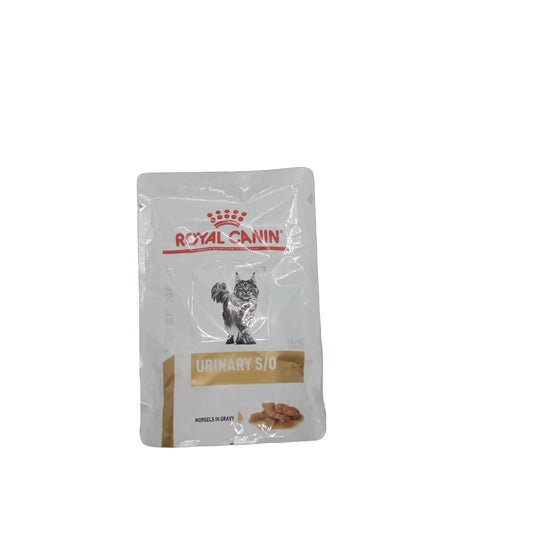 Royal Canin Urinary S/O cat food pouch in a white box