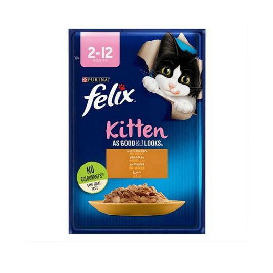 PetFriend Felix Kitten wet cat food pouch with chicken in jelly for kittens aged 2-12 months