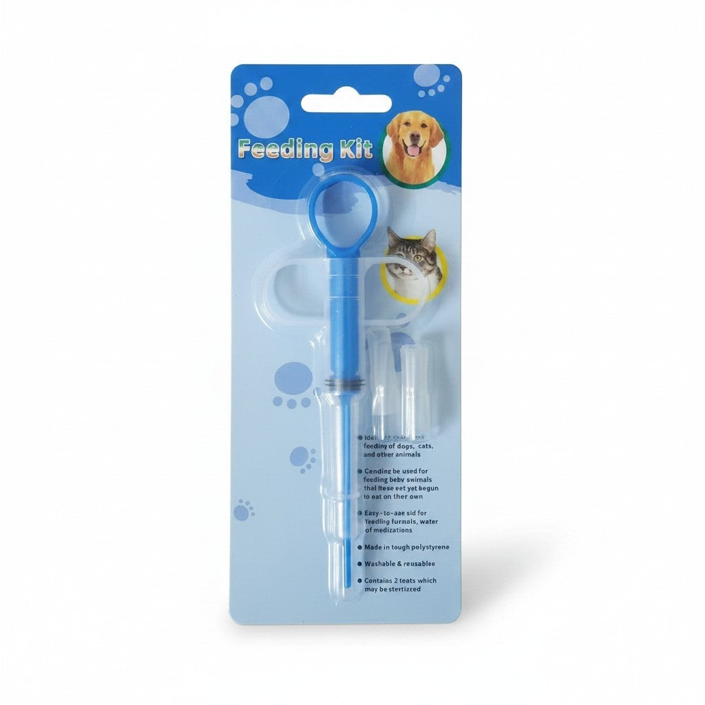 PetFriend blue plastic pill gun feeding kit for administering tablets to dogs and cats in retail packaging