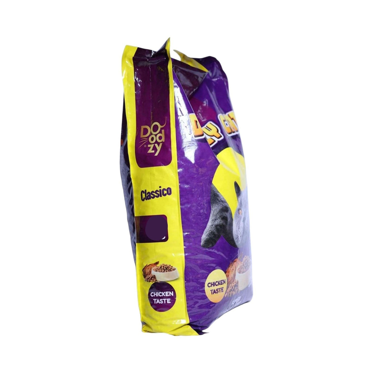 PetFriend Doodzy Classico chicken flavour dry cat food in a large 20 kg purple and yellow bag