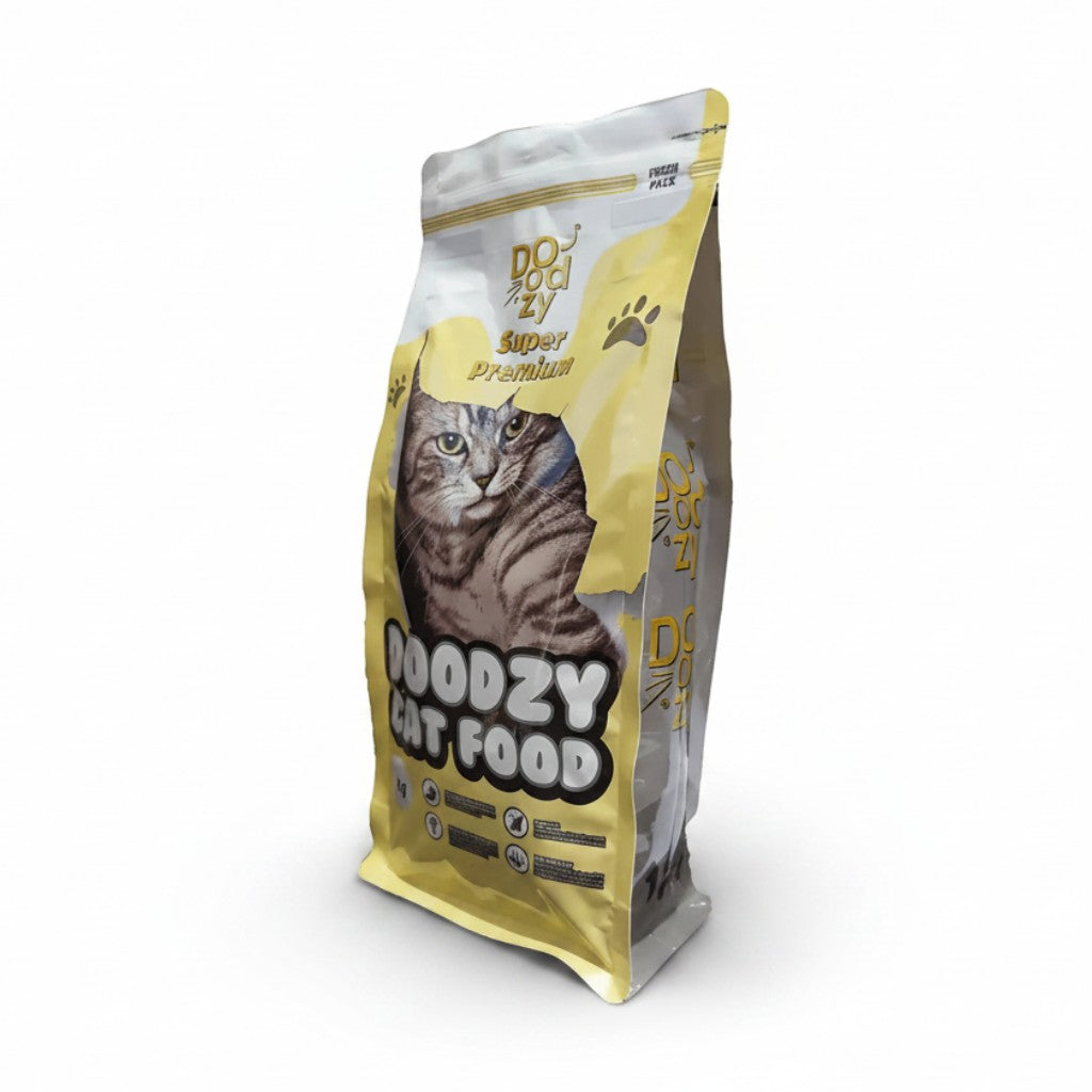 PetFriend Doodzy Super Premium chicken flavoured dry cat food in a 1kg bag with a cat illustration