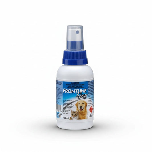 PetFriend Frontline flea and tick spray for dogs and cats in a 100ml bottle with blue spray nozzle