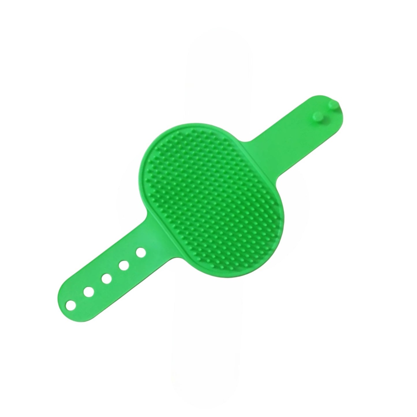 PetFriend green silicone pet showering hand aid with soft grooming bristles and adjustable strap