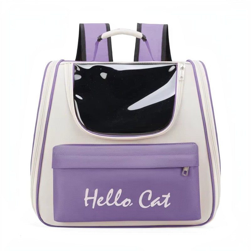 PetFriend Hello Cat pink and white pet backpack with a transparent window for cats and small dogs