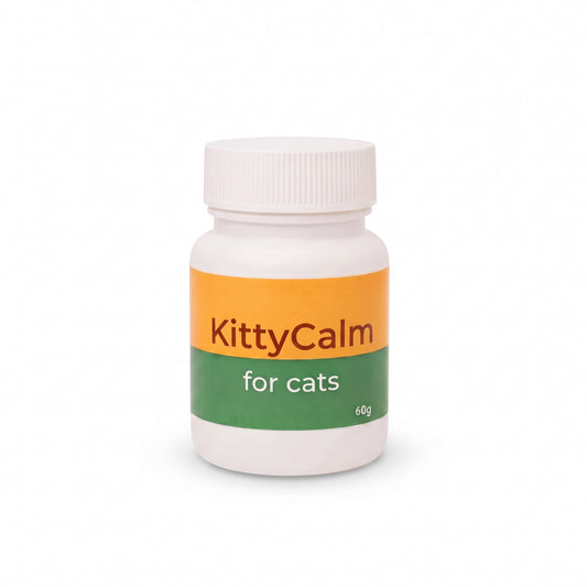 PetFriend KittyCalm 50ml bottle for cats, a white plastic container with orange and green label for mating symptom control