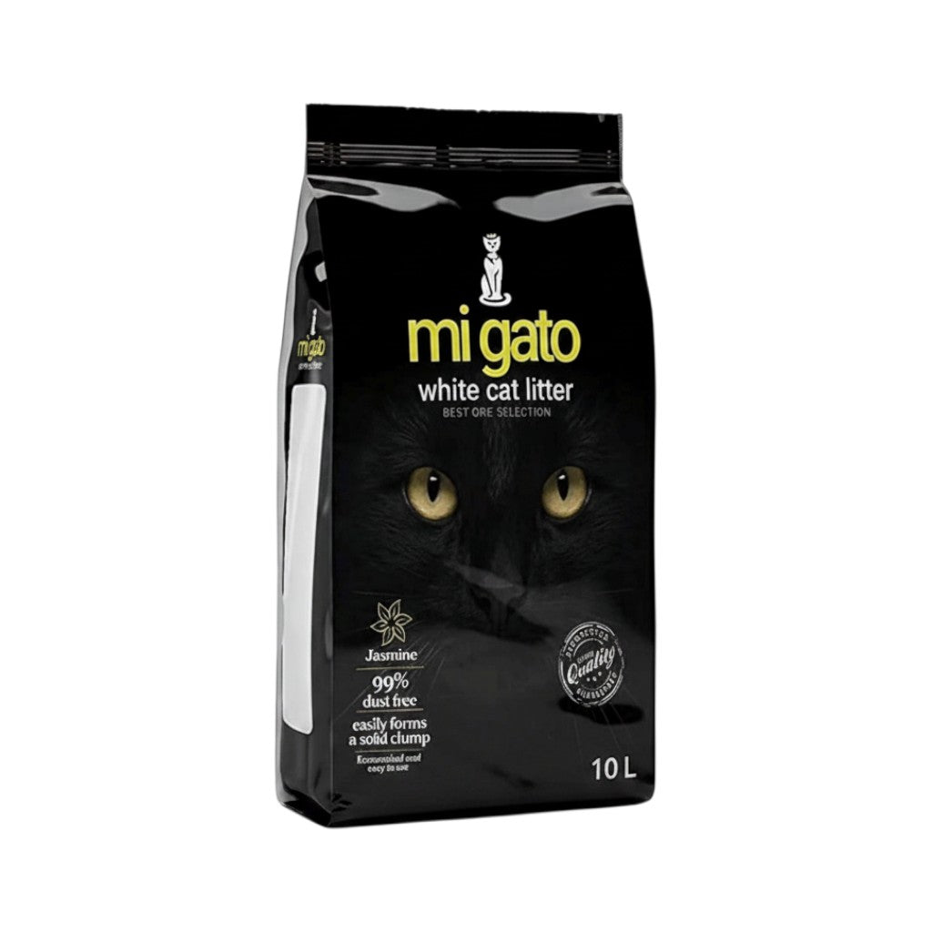 PetFriend Mi Gato jasmine scented clumping cat litter in a 10L black bag with a cat face graphic