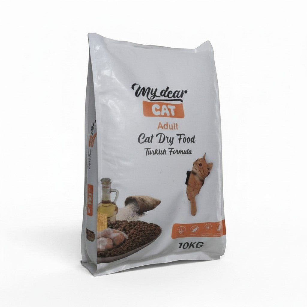 PetFriend My Dear Cat adult dry food in a 10kg white bag featuring a cat illustration and kibble imagery.