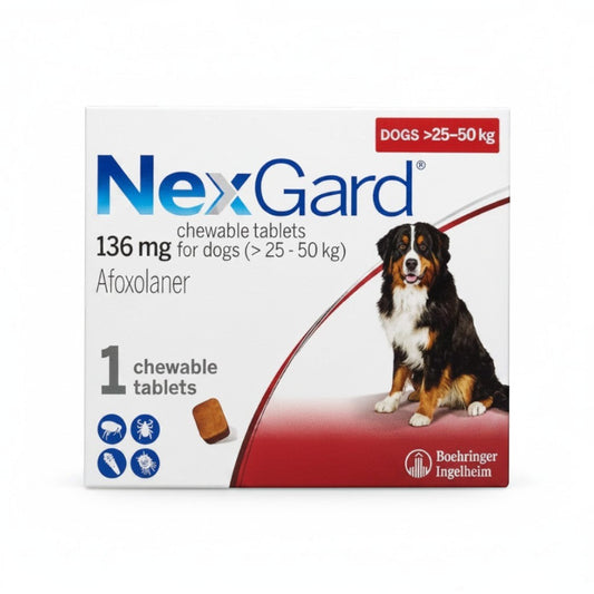 PetFriend NexGard beef-flavored chewable tablet for dogs weighing 25-50 kg for monthly flea and tick protection