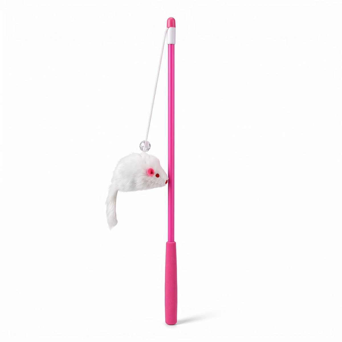 PetFriend cat teaser toy featuring a plush white mouse attached to a bright pink wand for interactive play
