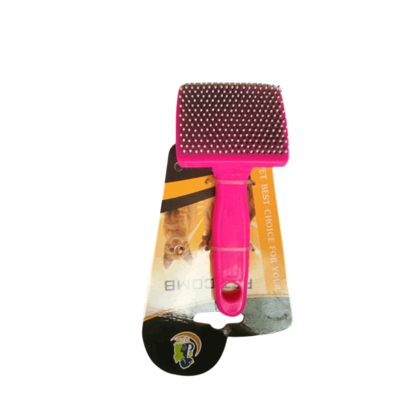 PetFriend medium sized pink silicone pet brush with soft bristles for gentle grooming of cat or dog fur