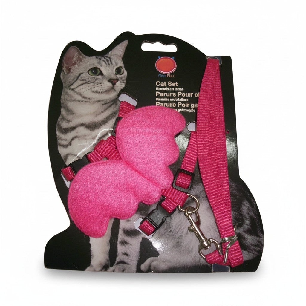 PetFriend pink winged cat harness and matching leash set with adjustable straps and secure vest design