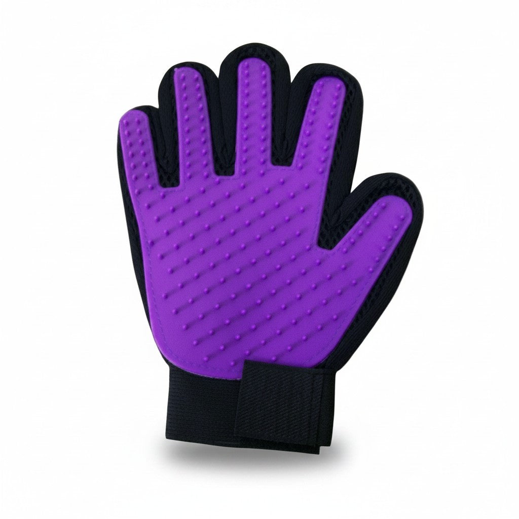 PetFriend TrueTouch purple silicone de-shedding grooming glove with rubber massage bristles for pets