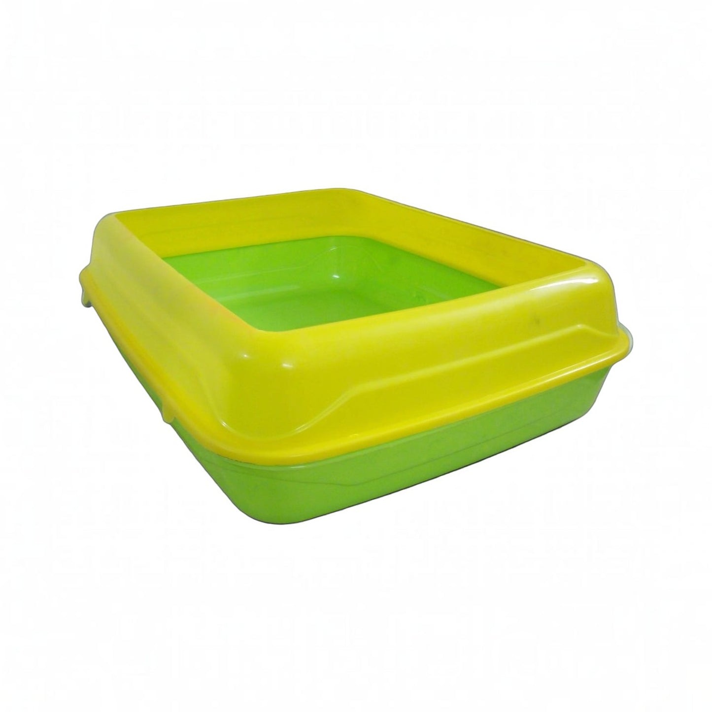 PetFriend X-Large Radwan cat litter box in bright green and yellow plastic with a low entry design