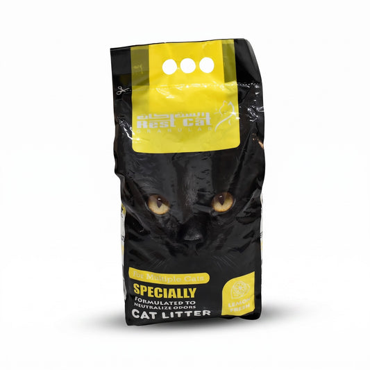 PetFriend Rest Cat lemon scented clumping cat litter in a 5L black bag with a cat face graphic