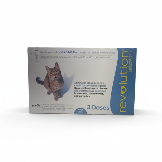 PetFriend Revolution 6% spot-on treatment box for cats featuring a tabby cat illustration and parasite protection info