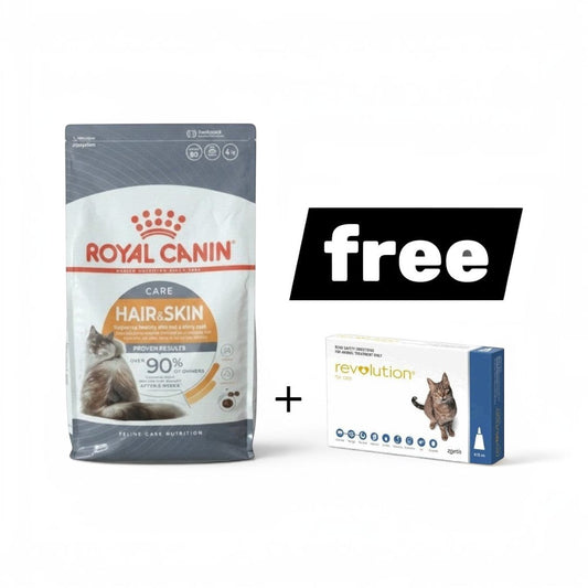 Royal Canin hair & skin 4 kg + Revolution Free Bundle